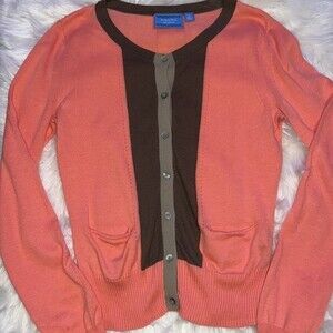 Vera Wang Pink Brown Button Down Cardigan w/ Pockets Size XSmall